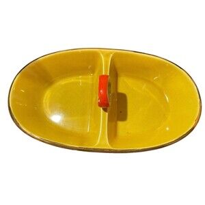 Vintage Georges Briard 2 Section Divided Dish Plate Hand Painted Yellow MCM